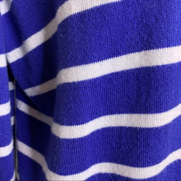 White + Warren blue white striped open front cardigan sweater size Large - Picture 7 of 11